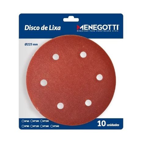 Disco de Lixa 9" 225mm 6 Furos Grão 80 com 10 peças Menegotti