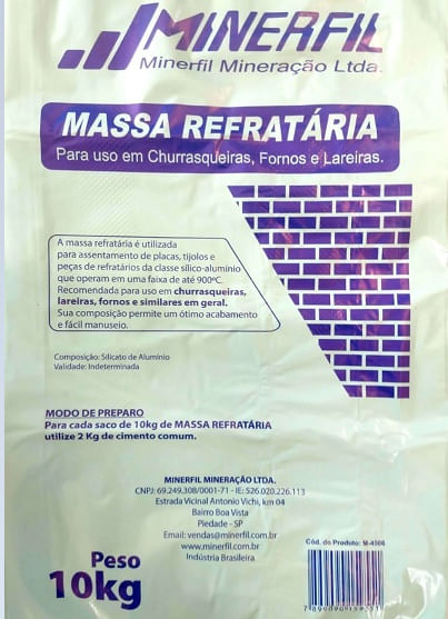 Massa Refratária Seca Cinza 10Kg Minerfil