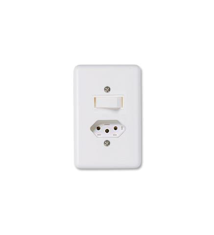 Conjunto Interruptor Simples 6A/250V+Tomada 10A 4x2 Branco Stylus