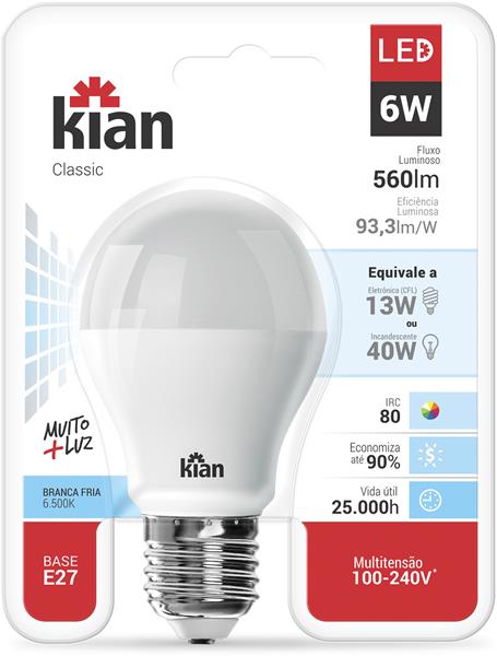 Lâmpada de LED Bulbo A60 6W E27 560 Lúmens Luz Branca