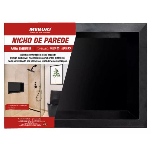 Nicho de Embutir Plástico 10400709 Preto 30x40cm