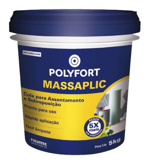 Cola para Assentamento Massaplic Polyfort Branco 5Kg Pulvitec