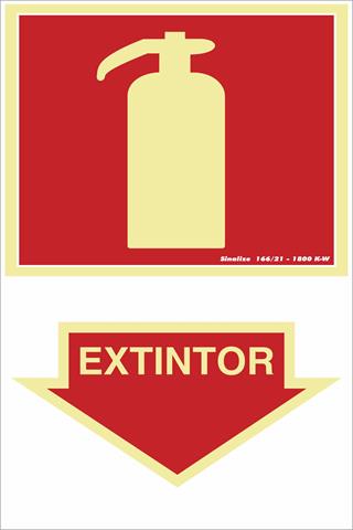 Placa Contra Incêndio Extintor 20x30cm em PVC Fotoluminescente