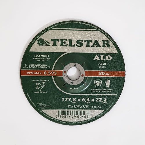 Disco de Desbaste para Aço 7" 177,8x6,4x22,2mm 3 Telas Telstar