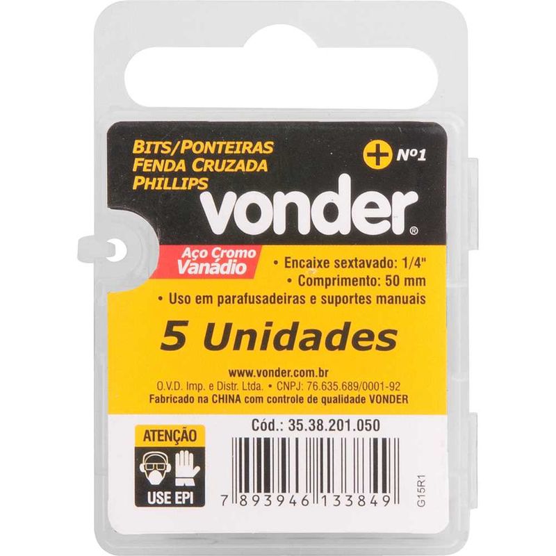 Bits-com-Ponta-Phillips-encaixe-de-1-4--PH1-50mm-c-5pcs-Vonder