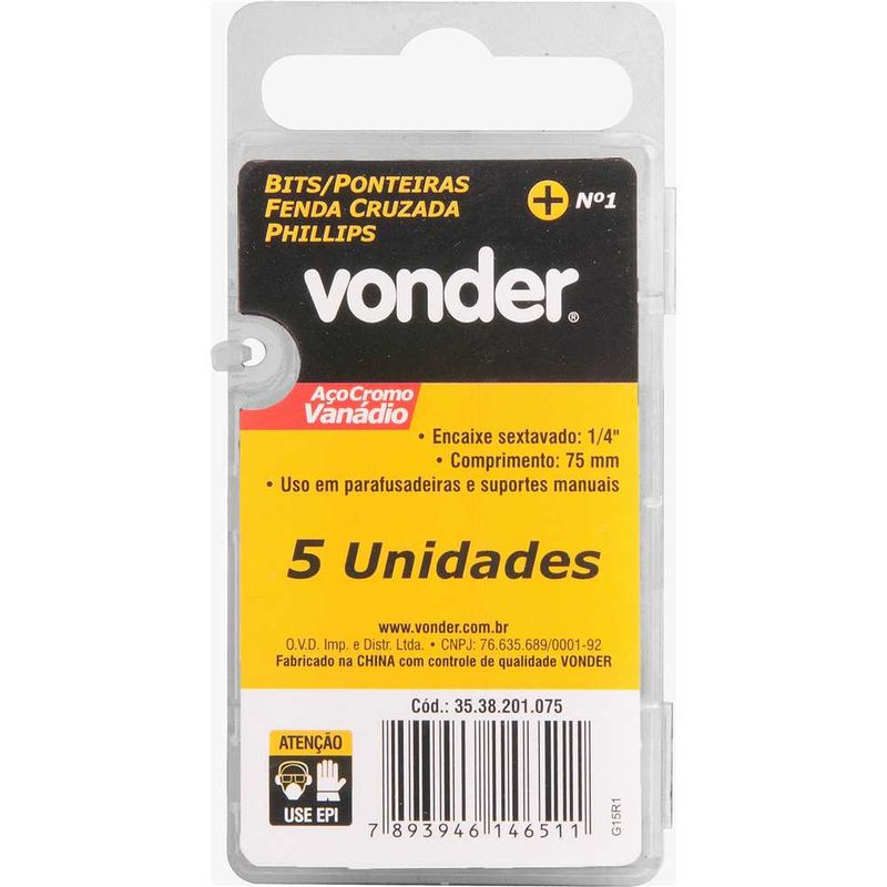 Bits-com-Ponta-Phillips-encaixe-de-1-4--PH1-75mm-c-5pcs-Vonder