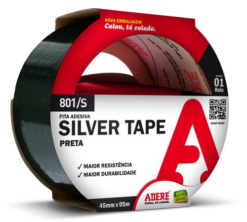 Fita Silver Tape Preto 801S 45mm x 5m Adere