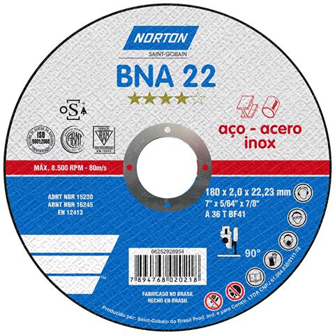 Disco de Corte para Aço Inox 7" 180x2,0x22,23mm BNA22 Norton