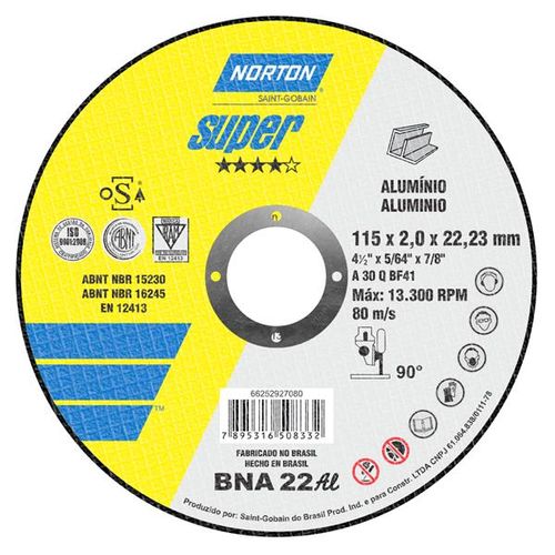 Disco de Corte para Alumínio 4.1/2" 115x2,0x22,23mm BNA22 Norton