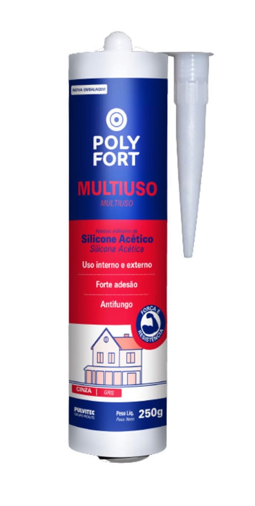 Silicone Acético Polyfort Multiuso Cinza 250g Pulvitec