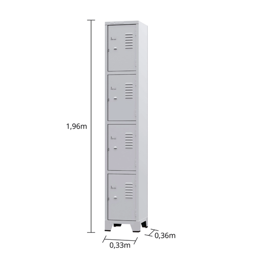 Armário de Aço com 04 Portas 196x36x36cm Cinza