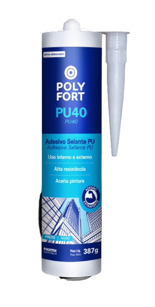 Selante Adesivo PU40 Polyfort Preto 387g Pulvitec