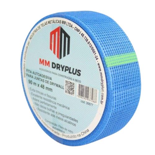 Fita Telada Fibra de Vidro para Drywall Azul 48mm 90m MM Dryplus