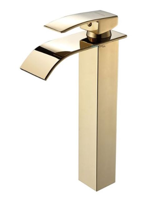 Monocomando para Banheiro Mesa Bica Alta Dourado Cascata Luxo