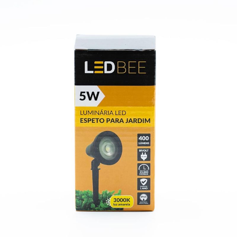 Espeto-para-Jardim-Polipropileno-Preto-LED-5W-400-Lumens-Luz-Amarela