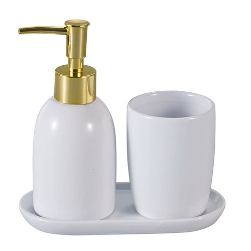 Kit Banho 3 peças Cerâmica Branco com Dourado Londres Lyor