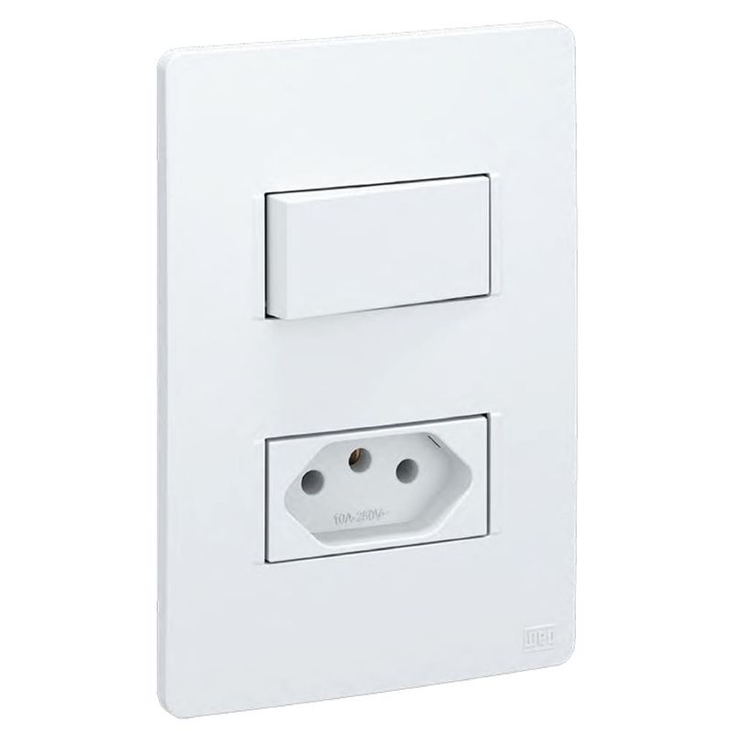 Conjunto-Interruptor-Simples-10A-250V-Tomada-10A-4x2-Branco-Esatta