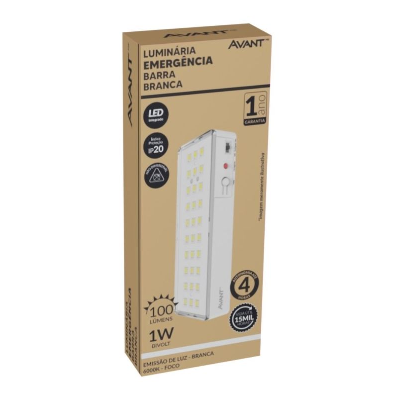 Luminaria-de-Emergencia-LED-Barra-Branca-1W-Luz-Branca-100-lumens