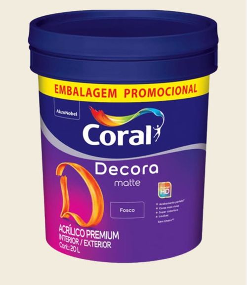 Tinta Premium Acrílica Fosco Decora Branco 20L Coral