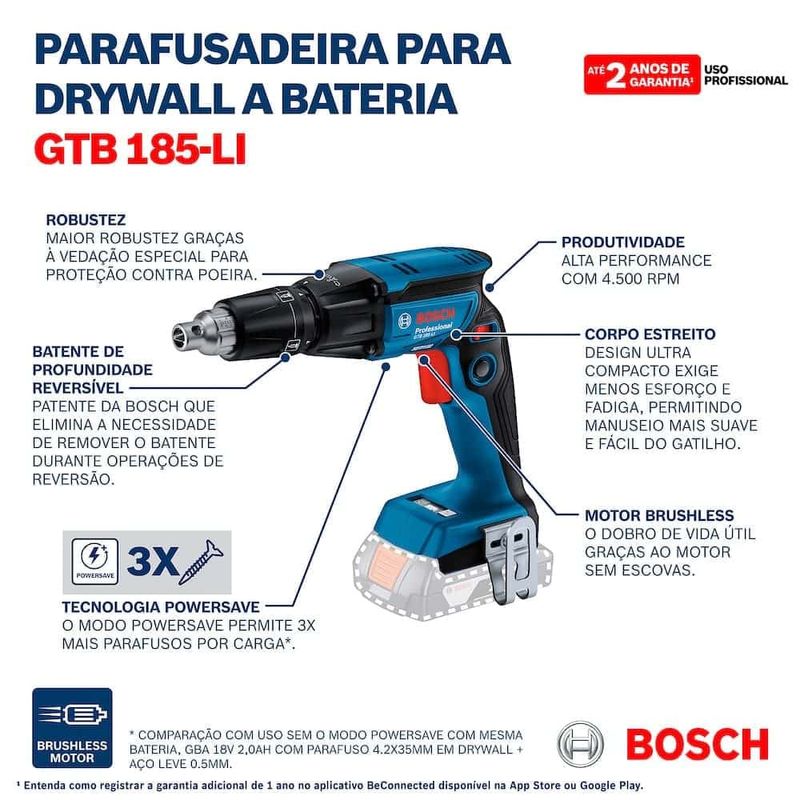 Parafusadeira-Drywall-1-4--18V-sem-Bateria-GTB-185Li-Bosch