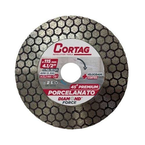 Disco Diamantado p/Chanfro 45º 4.1/2" 115x22,2mm p/Porcelanato Cortag