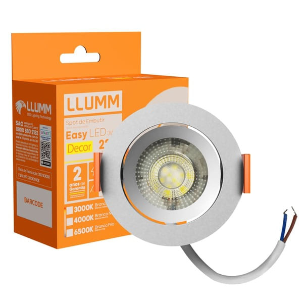 Spot-Led-Easy-Decor-Embutir-Redondo-Branco-3W-240-Lumens-Luz-Amarela