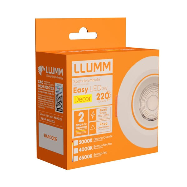 Spot-Led-Easy-Decor-Embutir-Redondo-Branco-3W-240-Lumens-Luz-Amarela