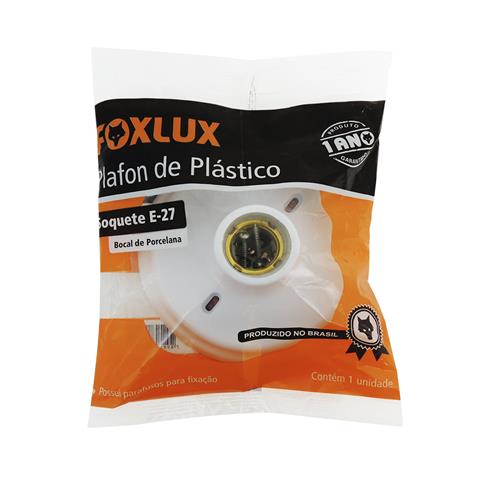 Plafonier Plástico Redondo Foxlux Soquete Porcelana 1XE27 Branco