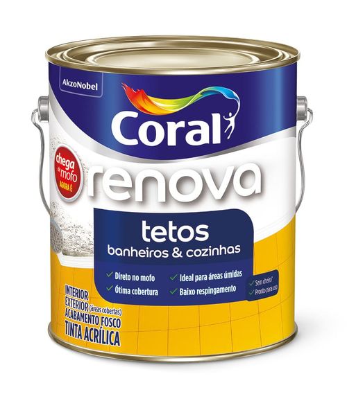 Tinta Econômica Acrílica Fosco Tetos Banheiros & Cozinhas Branco 0,9L