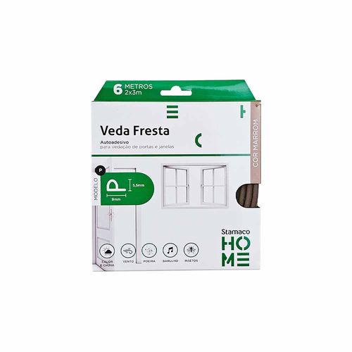 Veda Fresta Auto Adesivo Modelo "P" 2x3mm x 6m Marrom