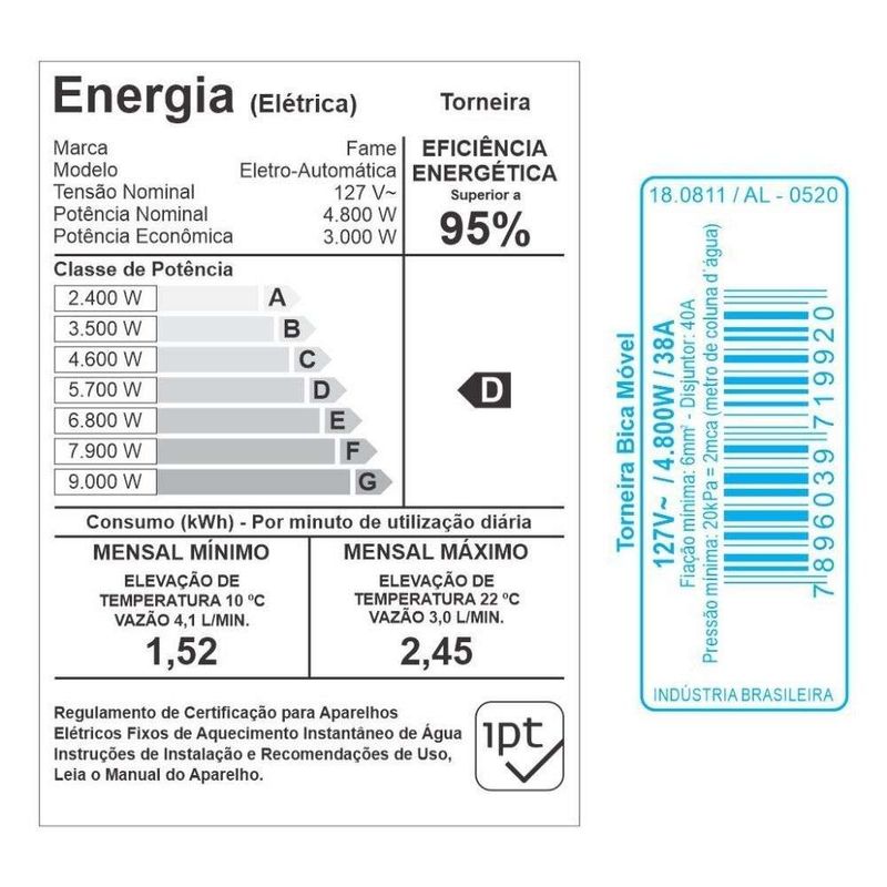 Torneira-Eletrica-Bica-Alta-de-Parede-Branca-Fame-127V-4800W-Fame