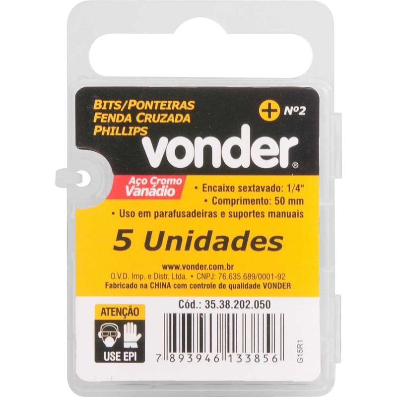 Bits-com-Ponta-Phillips-encaixe-de-1-4--PH2-50mm-c-5pcs-Vonder