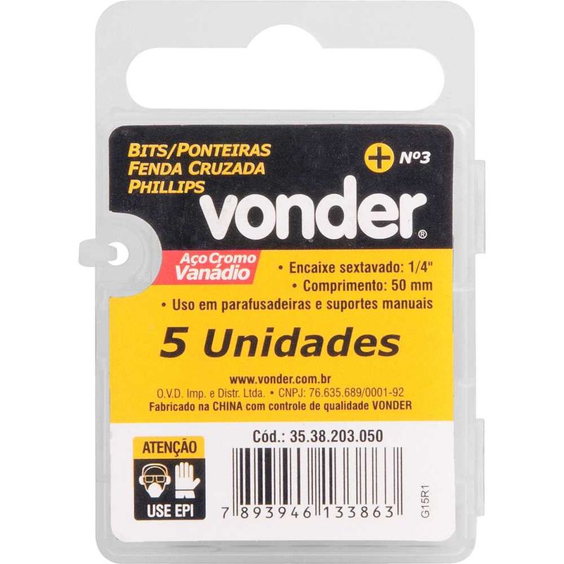 Bits-com-Ponta-Phillips-encaixe-de-1-4--PH3-50mm-c-5pcs-Vonder