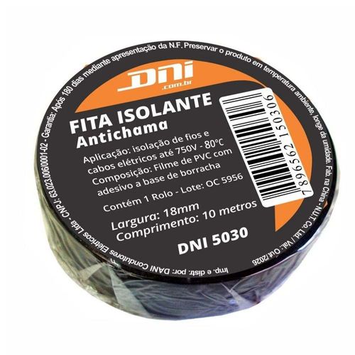 Fita Isolante PVC Preta Dni 10 Metros