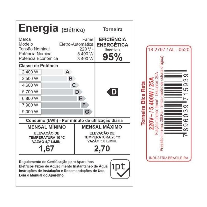 Torneira-Eletrica-Bica-Reta-de-Parede-Branca-Fame-220V-5400W-Fame