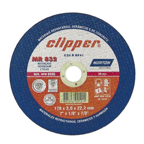 Disco de Corte Refrátario 7" 180x3,0x22,23mm Clipper MR832 Norton