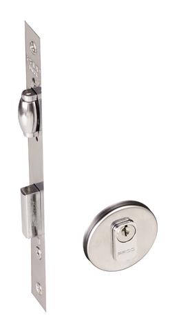 Fechadura-Externa-Roseta-Redonda-Trinco-Rolete-465-55mm-Inox-Escovado