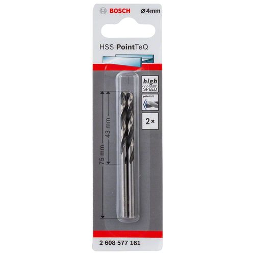 Broca de Aço Rápido (HSS) PointTeQ 4mm 5/32" com 2 Peças Bosch