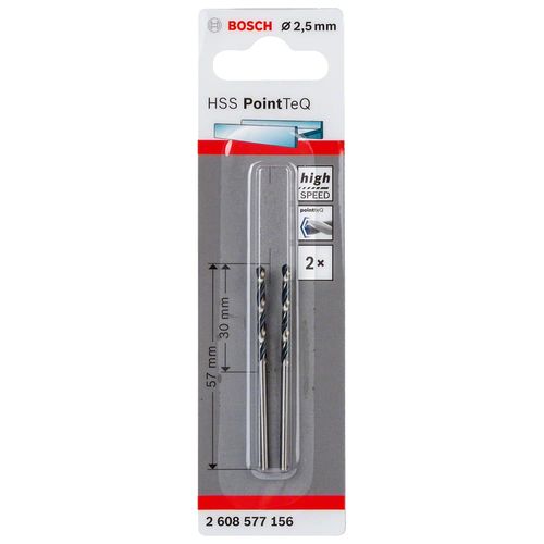 Broca de Aço Rápido (HSS) PointTeQ 2,5mm 3/32" com 2 Peças Bosch