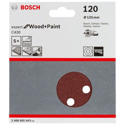 Disco de Lixa 5" 125mm com Velcro Grão 120 5pçs Bosch