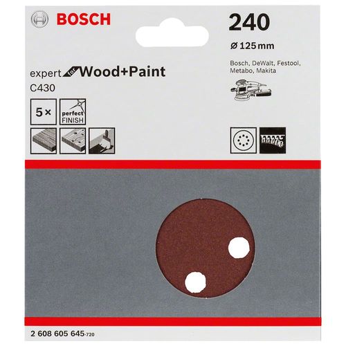 Disco de Lixa 5" 125mm com Velcro Grão 240 5pçs Bosch