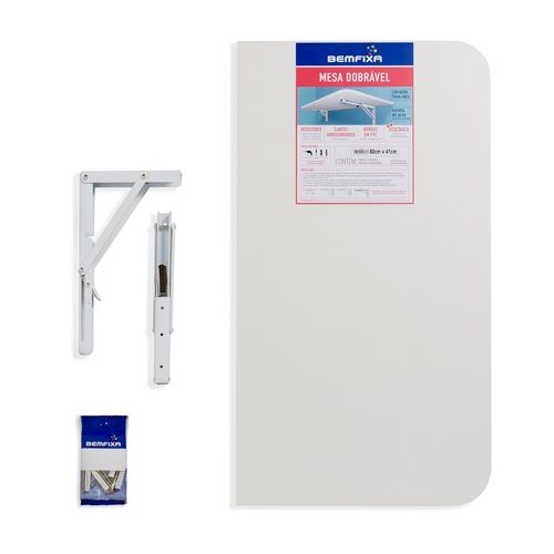 Kit Mesa Dobrável MDP com Suporte e Fixação Branco 80x41cm