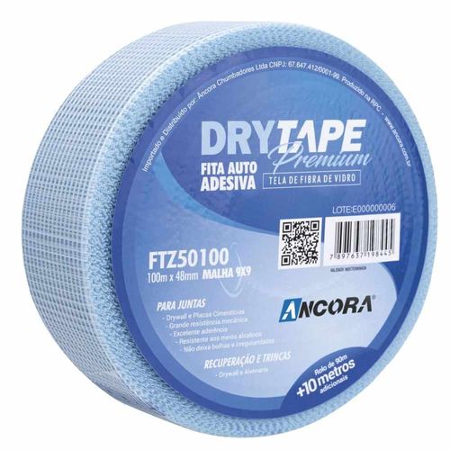 Fita Telada Fibra de Vidro para Drywall Premium Azul 48mm 100m Âncora