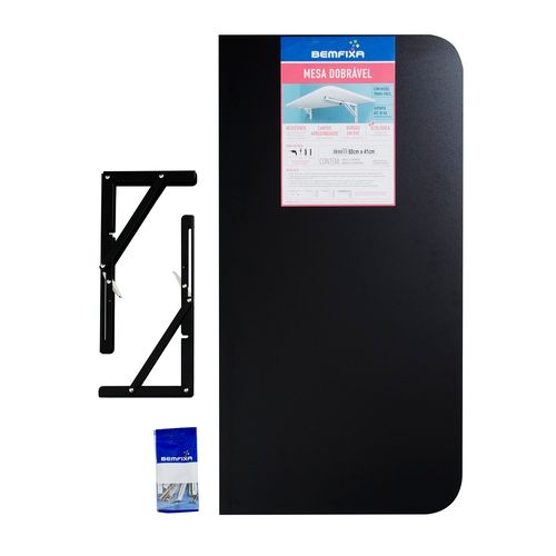 Kit Mesa Dobrável MDP com Suporte e Fixação Preto 80x41cm