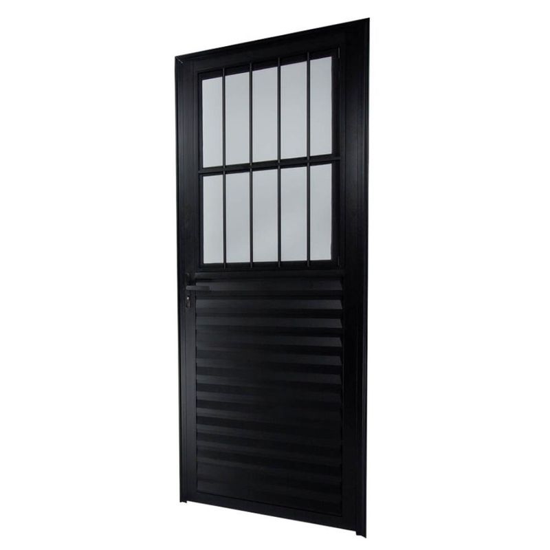 Porta-Social-com-Postigo-Linha-Vmbor-Aluminio-Preto-Esquerdo-210x80cm