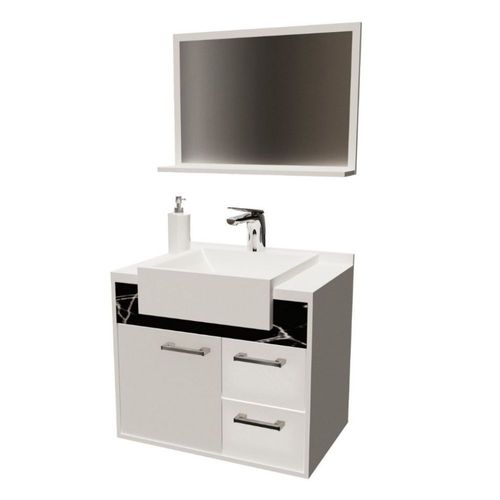 Kit Gabinete para Banheiro Gracux Branco Marmore Preto 42cm