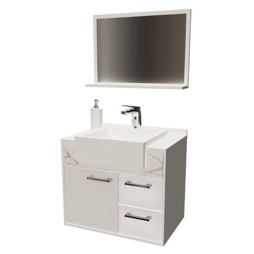 Kit Gabinete para Banheiro Gracux Branco/Marmore 34cm