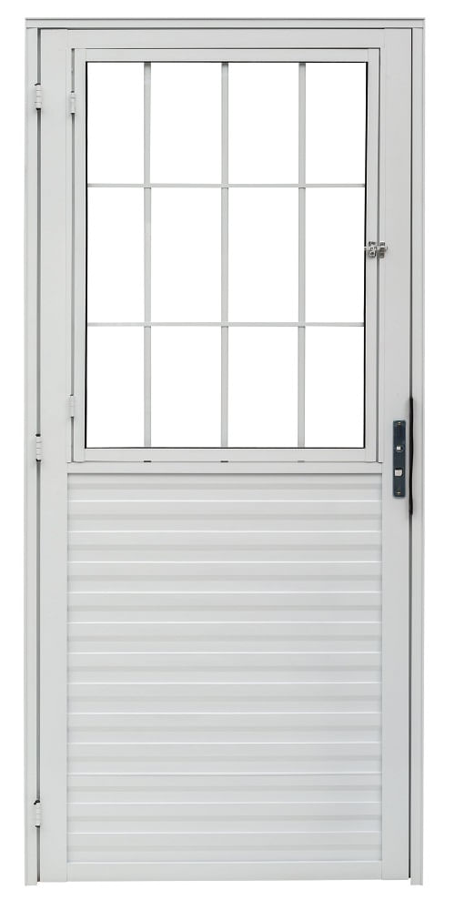 Porta Social Postigo Home Vidro Liso Alumínio Branco Direito 210x80cm