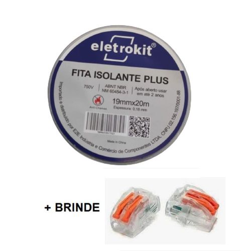 Fita Isolante PLUS 19mm 20 Metros Com 2 Conectores de Mola (Brinde)