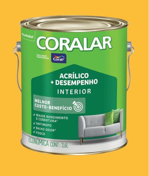 Tinta Econômica Acrílica Fosco + Desempenho Amarelo Frevo 3,6L Coralar